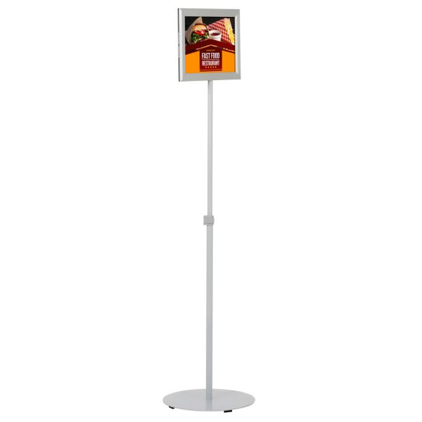 Floor-Sign-Stand-Holder-With-Telescoping-Pole-Silver-Double-Sided-Slide-In-Frame-8.5x11