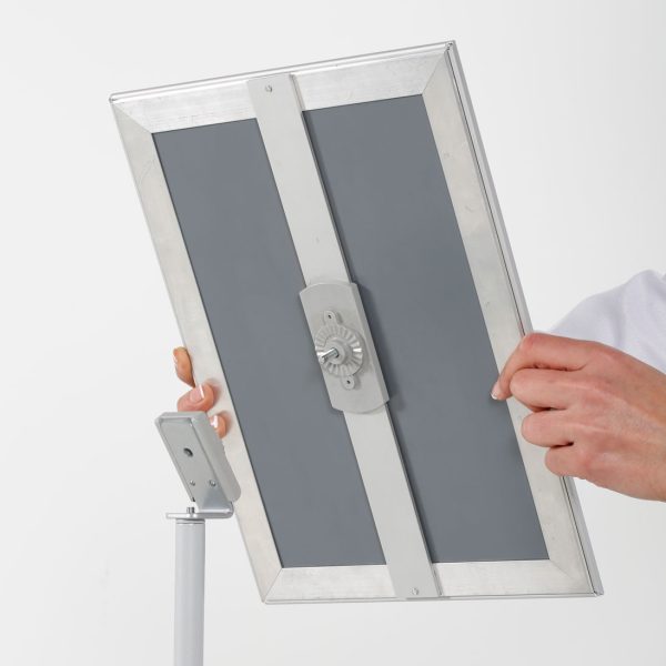 Floor-Sign-Stand-Holder-With-Telescoping-Pole-Silver-Snap-Frame-11x17