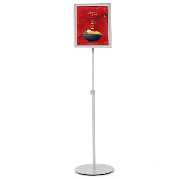 Floor-Sign-Stand-Holder-With-Telescoping-Pole-Silver-Snap-Frame-11x17