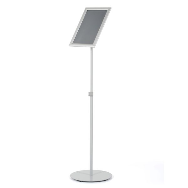 Floor-Sign-Stand-Holder-With-Telescoping-Pole-Silver-Snap-Frame-8.5x11
