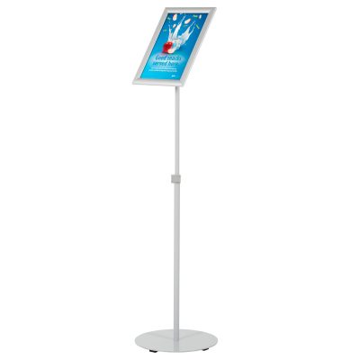 Floor-Sign-Stand-Holder-With-Telescoping-Pole-Silver-Snap-Frame-8.5x11