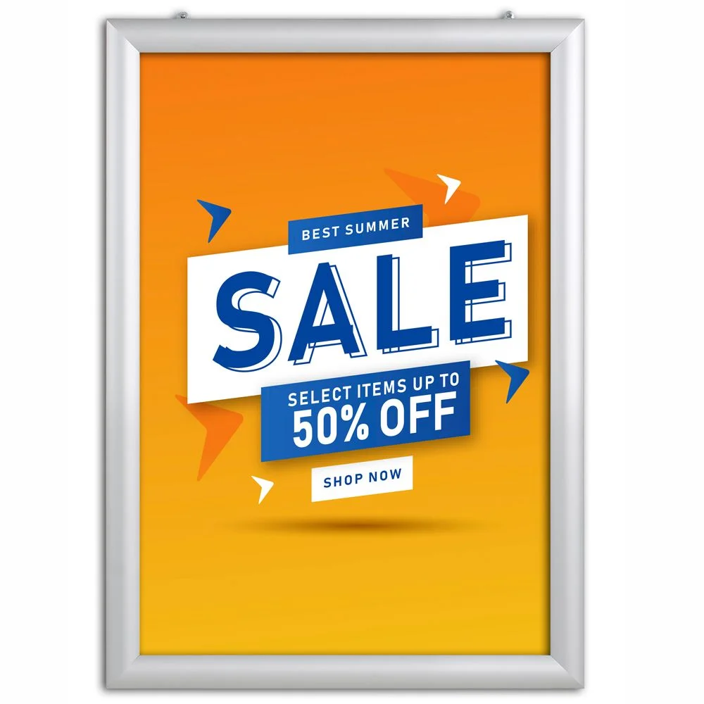 Portable 1.77 Snap Frame, mitred, 27x40, silver, white backing, clear cover Portable 1.77 Snap Frame, mitred, 27x40, silver, white backing, clear cover