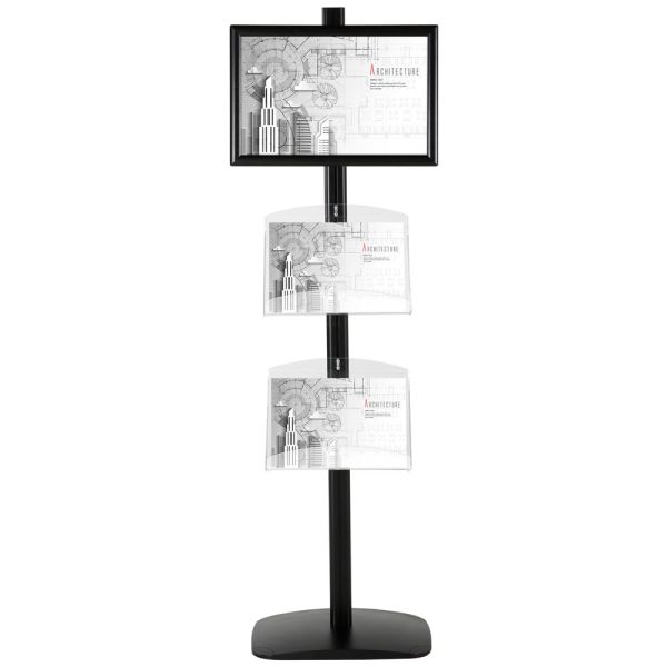 free-standing-stand-in-black-color-with-1-x-11X17-frame-in-portrait-and-landscape-and-2-x-8.5x11-clear-shelf-in-acrylic-single-sided-4