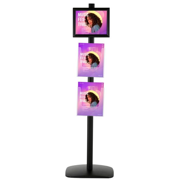 free-standing-stand-in-black-color-with-1-x-8.5X11-frame-in-portrait-and-landscape-and-2-x-8.5x11-clear-pocket-shelf-single-sided-4