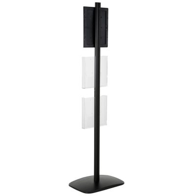 free-standing-stand-in-black-color-with-1-x-8.5X11-frame-in-portrait-and-landscape-and-2-x-8.5x11-clear-pocket-shelf-single-sided-8