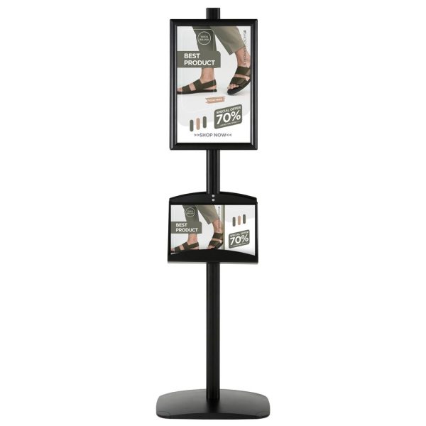 free-standing-stand-in-black-color-with-2-x-11X17-frame-in-portrait-and-landscape-and-2-x-5.5x8.5-steel-shelf-double-sided-4