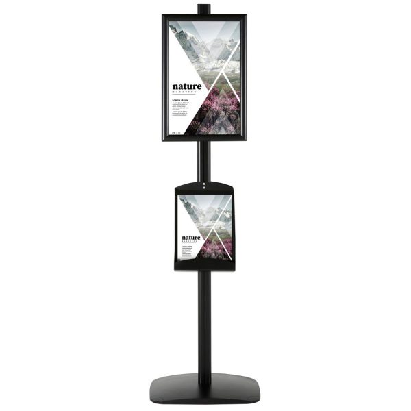 free-standing-stand-in-black-color-with-2-x-11X17-frame-in-portrait-and-landscape-and-2-x-8.5x11-steel-shelf-double-sided-4