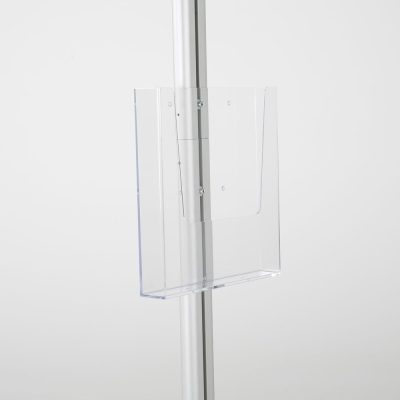 free-standing-stand-in-silver-color-with-1-x-11X17-frame-in-portrait-and-landscape-and-1-x-8.5x11-clear-pocket-shelf-single-sided