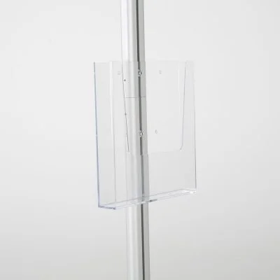free-standing-stand-in-silver-color-with-1-x-11X17-frame-in-portrait-and-landscape-and-1-x-8.5x11-clear-pocket-shelf-single-sided
