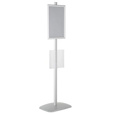 free-standing-stand-in-silver-color-with-1-x-11X17-frame-in-portrait-and-landscape-and-1-x-8.5x11-clear-pocket-shelf-single-sided