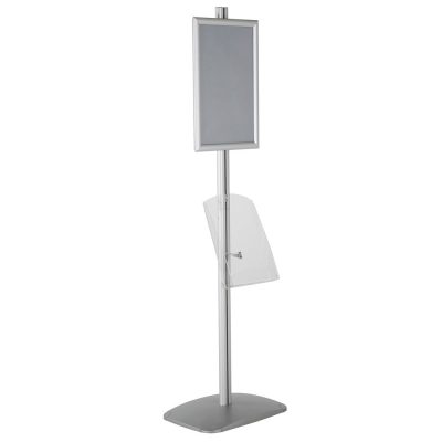 free-standing-stand-in-silver-color-with-1-x-11X17-frame-in-portrait-and-landscape-and-1-x-8.5x11-clear-shelf-in-acrylic-single-sided