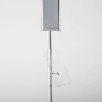 free-standing-stand-in-silver-color-with-1-x-11X17-frame-in-portrait-and-landscape-and-1-x-8.5x11-clear-shelf-in-acrylic-single-sided