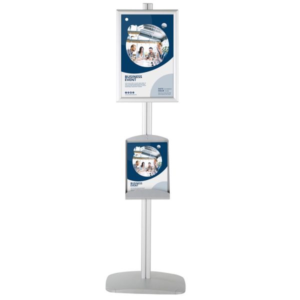 free-standing-stand-in-silver-color-with-1-x-11X17-frame-in-portrait-and-landscape-and-1-x-8.5x11-steel-shelf-single-sided-4