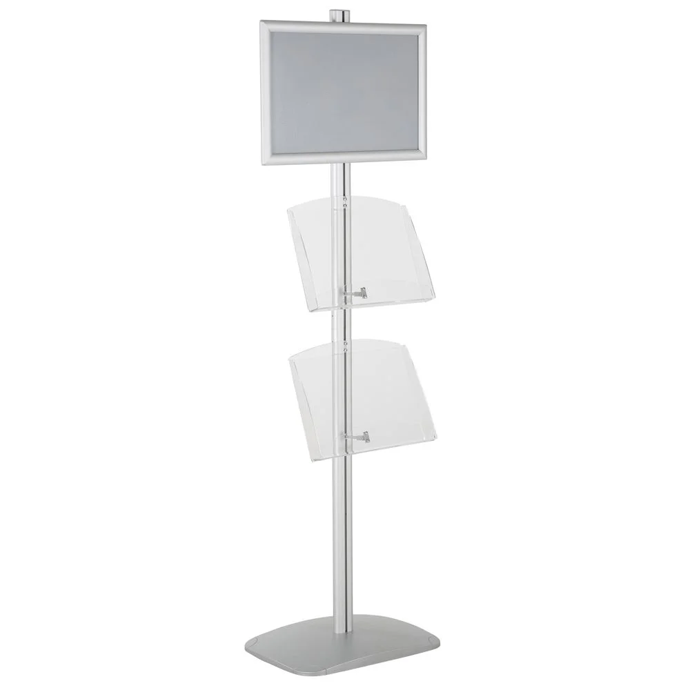 free-standing-stand-in-silver-color-with-1-x-11X17-frame-in-portrait-and-landscape-and-2-x-8.5x11-clear-shelf-in-acrylic-single-sided-6