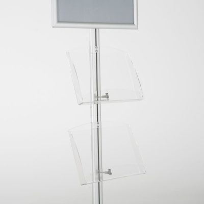 free-standing-stand-in-silver-color-with-1-x-11X17-frame-in-portrait-and-landscape-and-2-x-8.5x11-clear-shelf-in-acrylic-single-sided-8