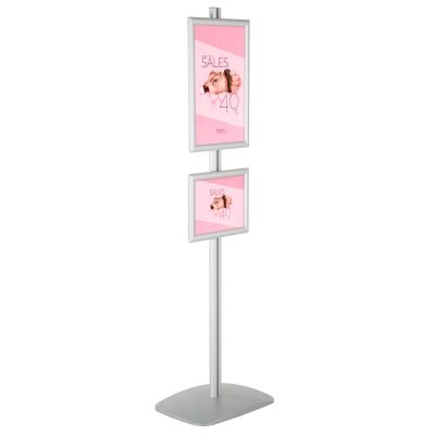 free-standing-stand-in-silver-color-with-1-x-11x17-frame-and-1-x-8.5x11-frame-in-portrait-and-landscape-position-single-sided