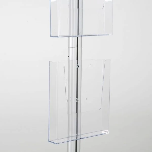 free-standing-stand-in-silver-color-with-1-x-8.5X11-frame-in-portrait-and-landscape-and-2-x-8.5x11-clear-pocket-shelf-single-sided-12
