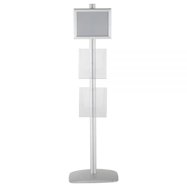 free-standing-stand-in-silver-color-with-1-x-8.5X11-frame-in-portrait-and-landscape-and-2-x-8.5x11-clear-pocket-shelf-single-sided-13