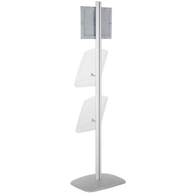 free-standing-stand-in-silver-color-with-1-x-8.5X11-frame-in-portrait-and-landscape-and-2-x-8.5x11-clear-shelf-in-acrylic-single-sided-8