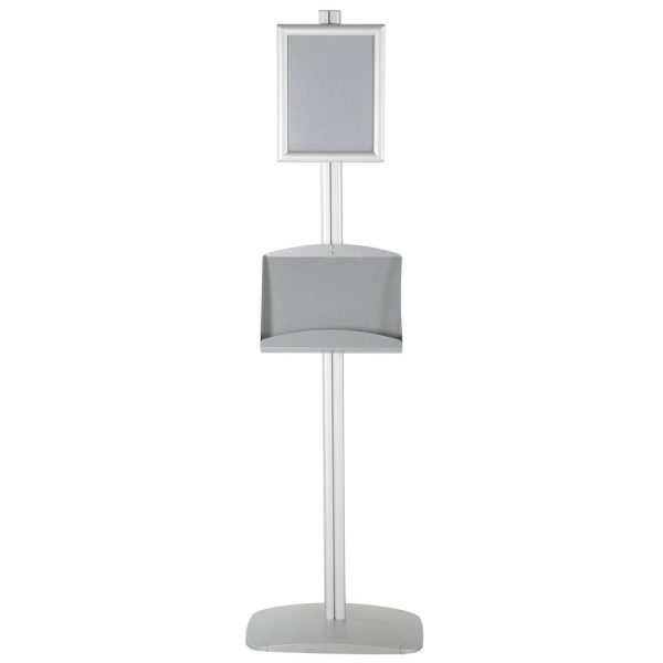 free-standing-stand-in-silver-color-with-1-x-8.5x11-frame-in-portrait-and-landscape-and-2-x-5.5x8.5-steel-shelf-single-sided