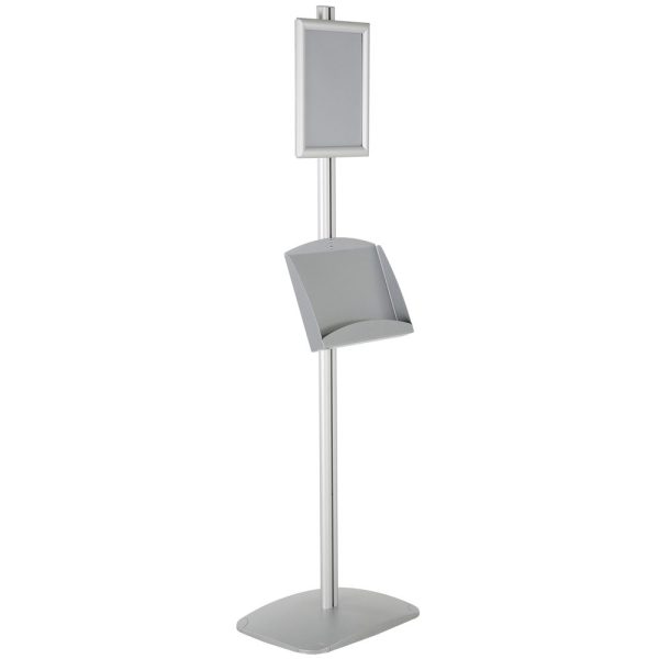 free-standing-stand-in-silver-color-with-1-x-8.5x11-frame-in-portrait-and-landscape-and-2-x-5.5x8.5-steel-shelf-single-sided