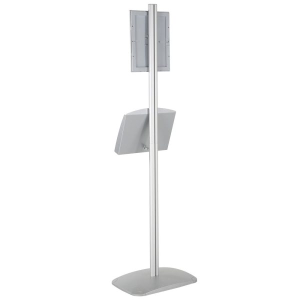 free-standing-stand-in-silver-color-with-1-x-8.5x11-frame-in-portrait-and-landscape-and-2-x-5.5x8.5-steel-shelf-single-sided