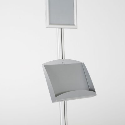 free-standing-stand-in-silver-color-with-1-x-8.5x11-frame-in-portrait-and-landscape-and-2-x-5.5x8.5-steel-shelf-single-sided