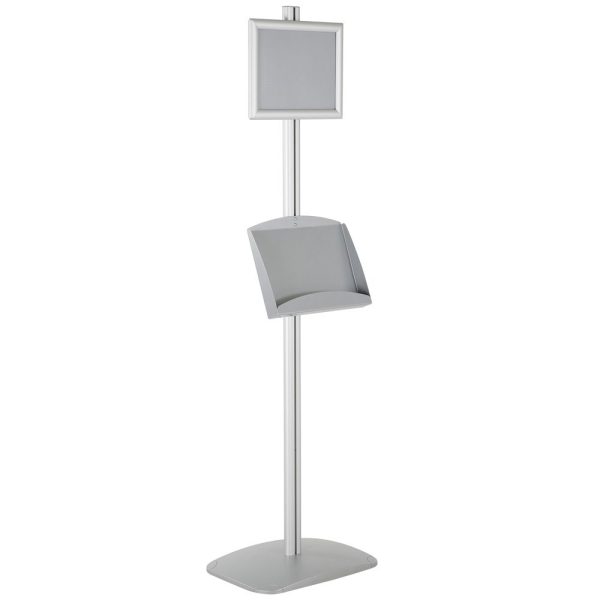 free-standing-stand-in-silver-color-with-1-x-8.5x11-frame-in-portrait-and-landscape-and-2-x-5.5x8.5-steel-shelf-single-sided