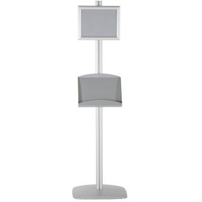 free-standing-stand-in-silver-color-with-1-x-8.5x11-frame-in-portrait-and-landscape-and-2-x-5.5x8.5-steel-shelf-single-sided