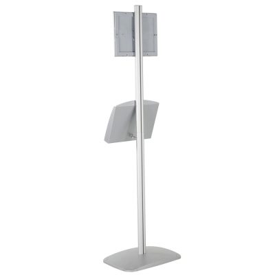 free-standing-stand-in-silver-color-with-1-x-8.5x11-frame-in-portrait-and-landscape-and-2-x-5.5x8.5-steel-shelf-single-sided