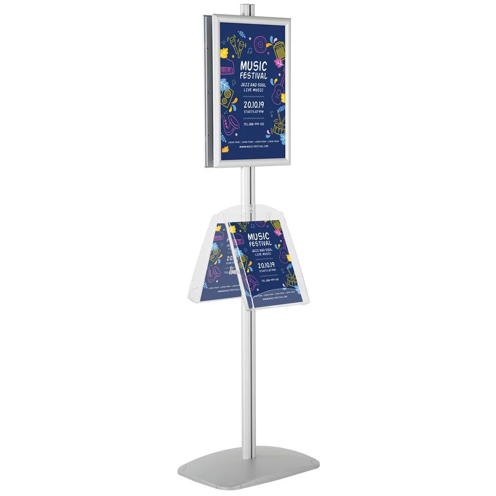 free-standing-stand-in-silver-color-with-2-x-11X17-frame-in-portrait-and-landscape-and-2-x-8.5x11-clear-shelf-in-acrylic-double-sided-4 free-standing-stand-in-silver-color-with-2-x-11X17-frame-in-portrait-and-landscape-and-2-x-8.5x11-clear-shelf-in-acrylic-double-sided-4