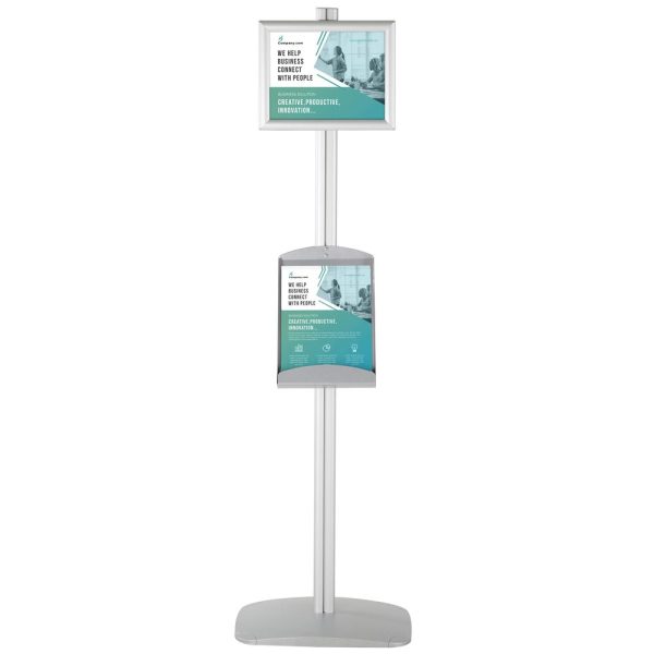 free-standing-stand-in-silver-color-with-2-x-8.5x11-frame-in-portrait-and-landscape-and-2-x-8.5x11-steel-shelf-double-sided-4