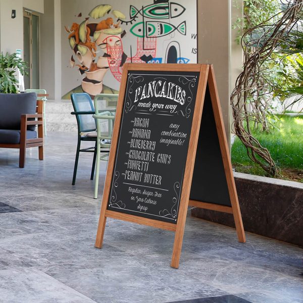 A chalkboard A-board in a breakfast cafe