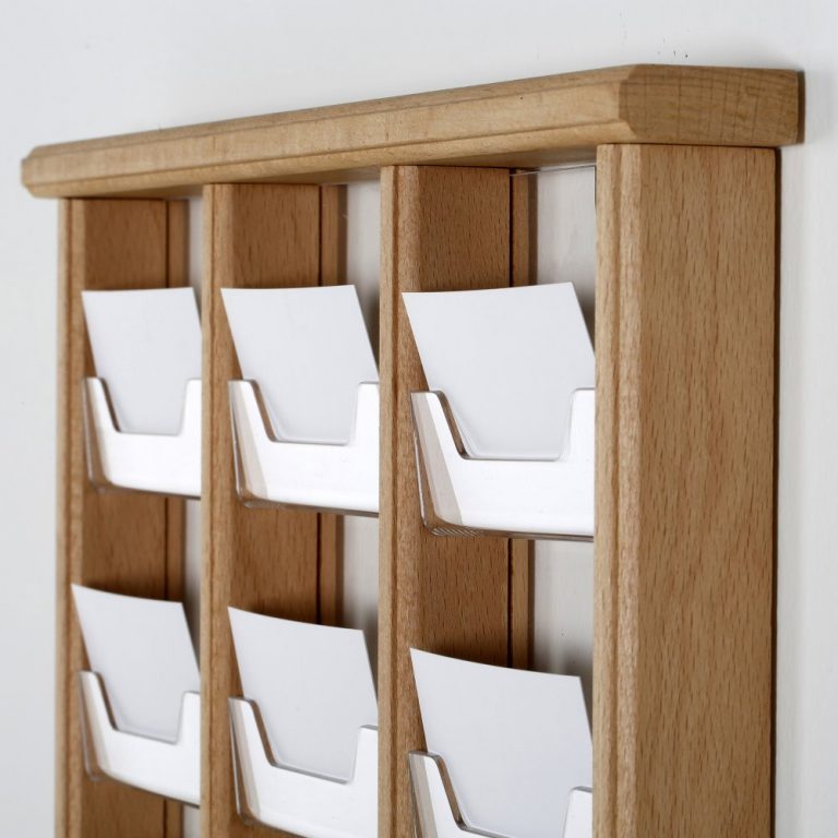 3×5 Wall Mount Wooden Card Holder, 5Tiered, 15 pockets 8.5×11, natural