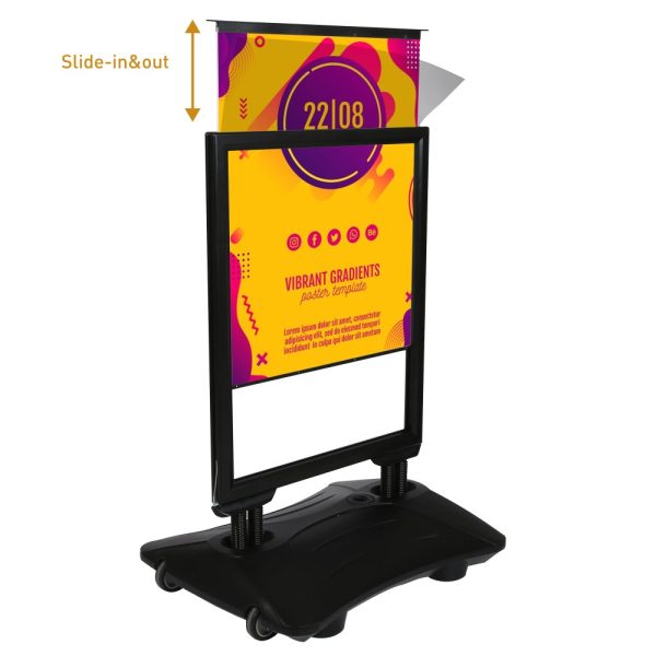 22w x 28h Slidein WindPro Black Frame Black Water Base Sidewalk Sign (3)