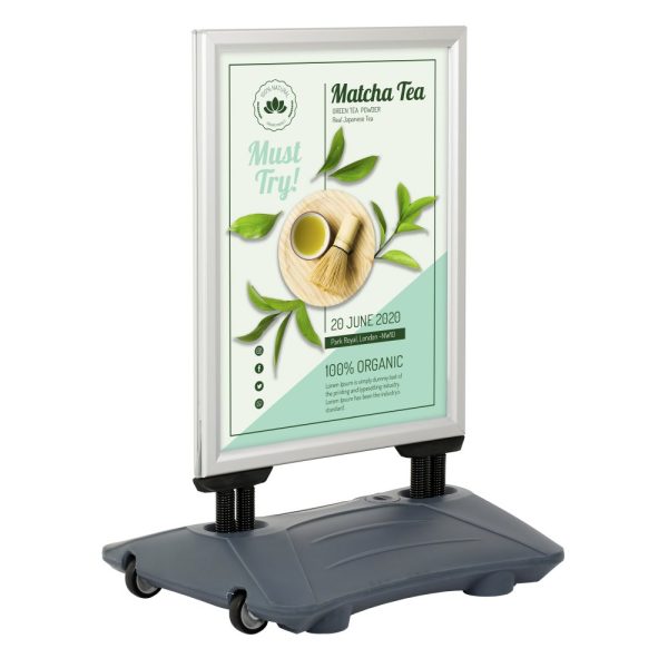 24w x 36h SlideIn WindPro Silver Frame Gray Water Base Sidewalk Sign