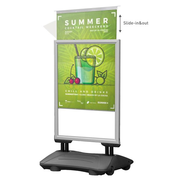 30w x 40h SlideIn WindPro Silver Frame Gray Water Base Sidewalk Sign easy slide-in and out