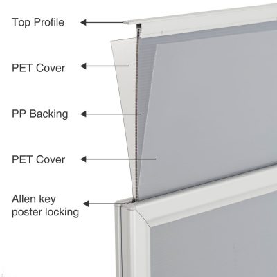 30w x 40h SlideIn WindPro Silver Frame Gray Water Base Sidewalk Sign showing the different parts of the frame