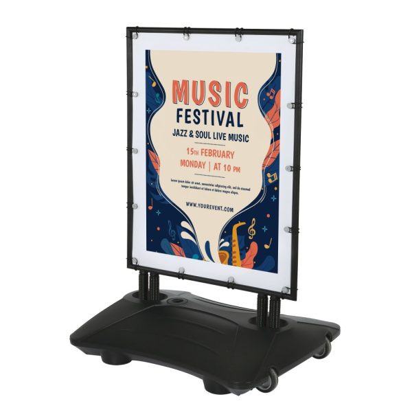 Banner SwingPro Sidewalk Sign with a black frame and black water base