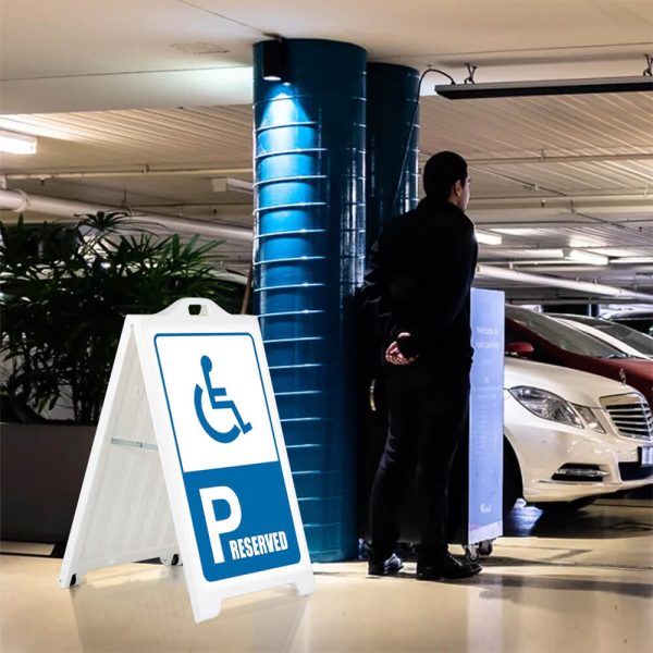 Reserved Parking Sign for Handicap individuals on a SignPro Sidewalk Sign in a parking garage