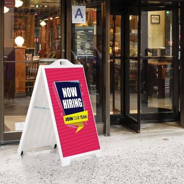 Now Hiring sign on a SignPro White A Board
