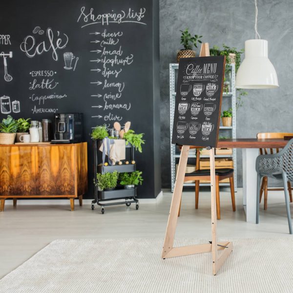 wood-portable-easel-canvas in a cafe