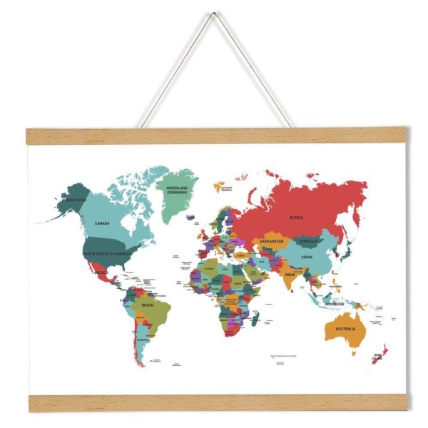 11" Natural Wood Magnetic Poster Holder holding a map