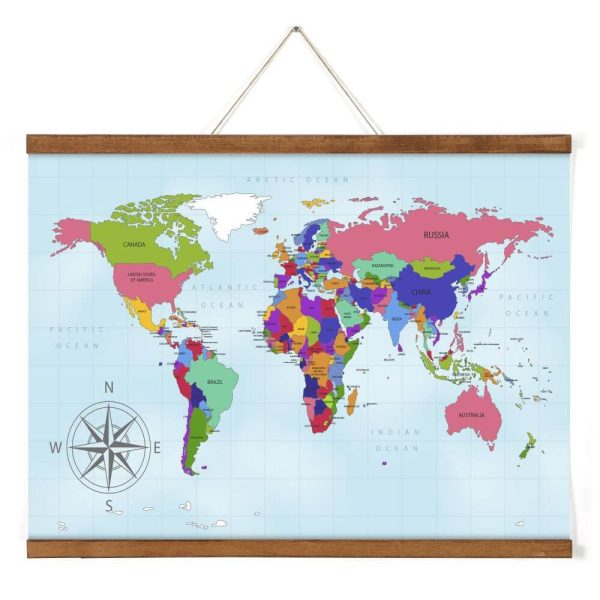 14" Dark Wood Magnetic Poster Holder holding a map