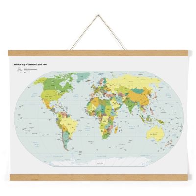 14" Natural Wood Magnetic Poster Holder holding a map