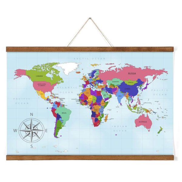 16" Dark Wood Magnetic Poster Holder holding a map
