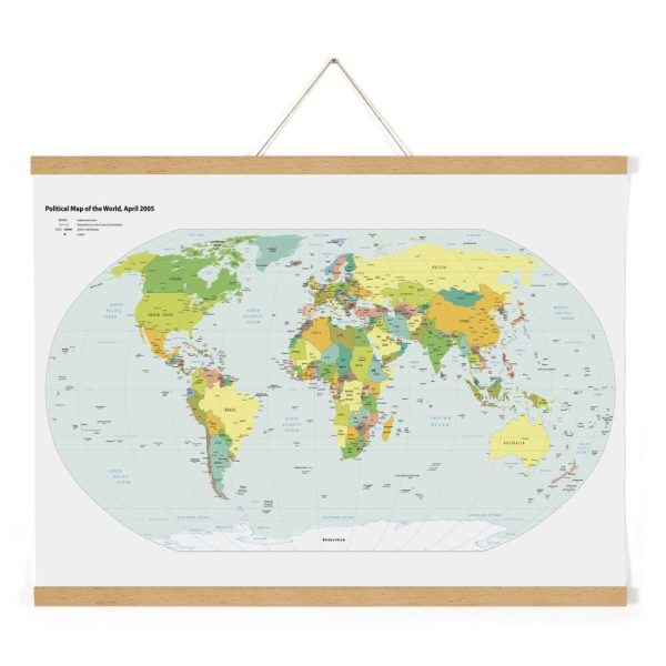 17" Natural Wood Magnetic Poster Holder holding a map