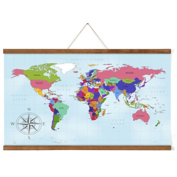 18" Dark Wood Magnetic Poster Holder holding a map