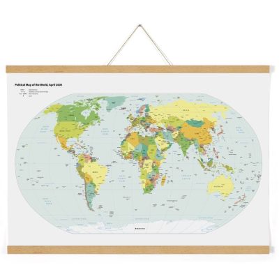 18" Natural Wood Magnetic Poster Holder holding a map
