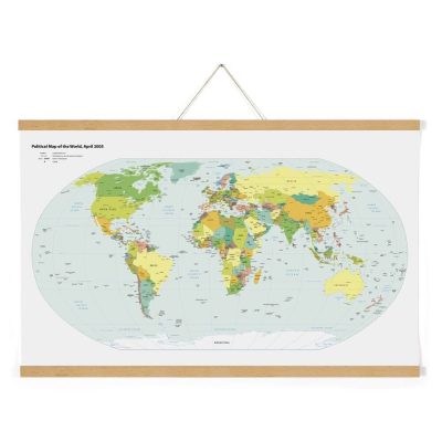 20" Natural Wood Magnetic Poster Holder holding a map